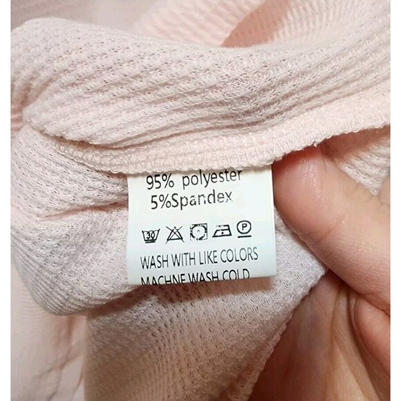 WOMEN LARGE PINK THERMAL KNIT PJ TOP LACE TRIM STRETCHY PREPPY CUTE CAPSULE WARM - Picture 8 of 12